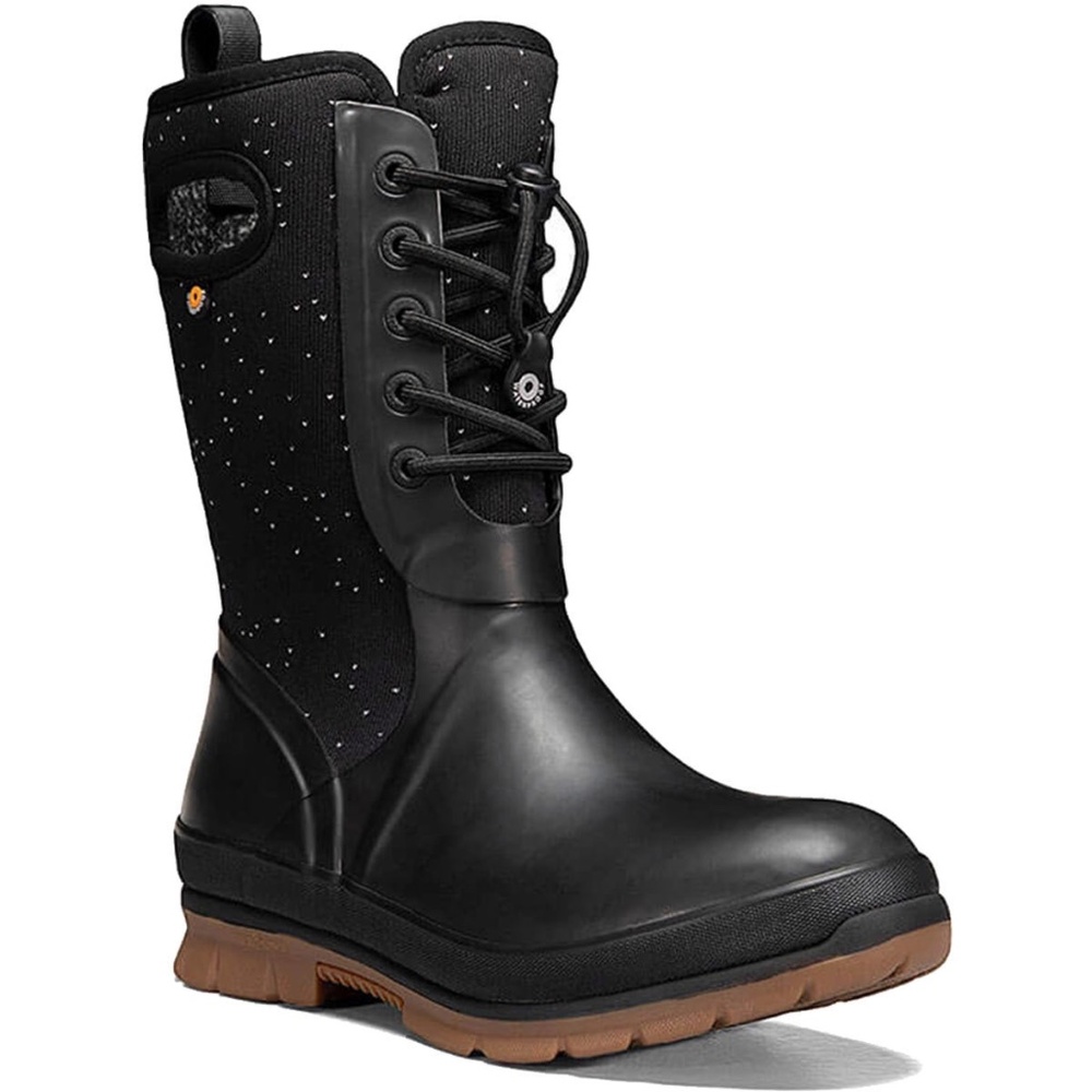 Bogs Crandall Black & White Speckle Waterproof Pull On Winter Rain Boots US 9